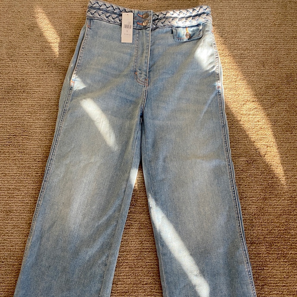 High Rise Braided Crop flair jeans in Poolside Denim